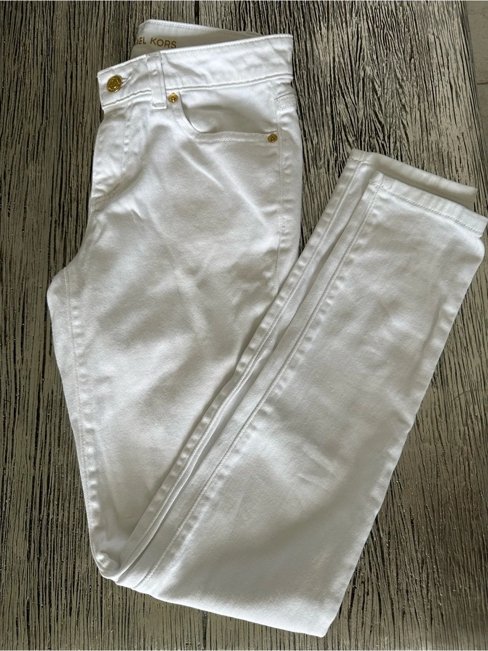 Michael Kors Gold-Accent White Skinny Jeans